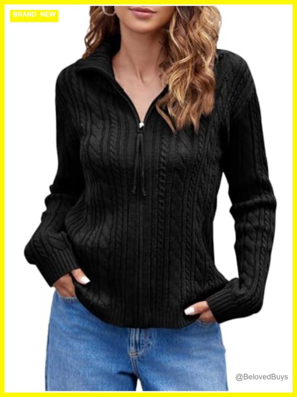 Cable Knit Zip Up Cardigan Collared Long Sleeve Loose Knit Sweater